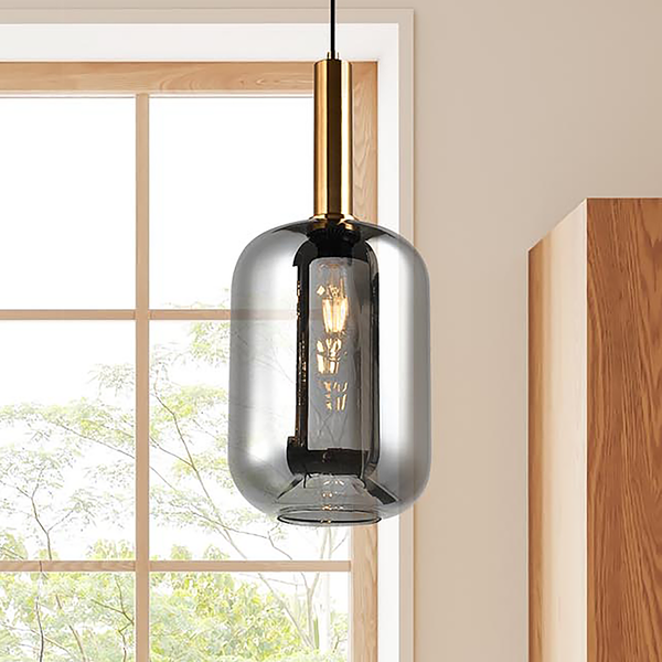 Pendelleuchte Fumo 1-flammig - Eisen - Schwarz / Gold - Durchmesser: 22 cm