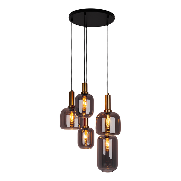 Pendelleuchte Fumo 5-flammig - Eisen - Schwarz / Gold