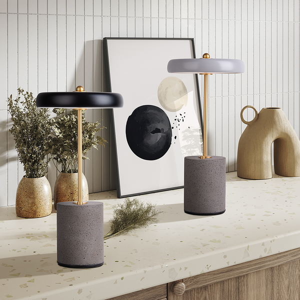 Tischleuchte Seta - Eisen / Beton - 1-flammig - Grau / Gold