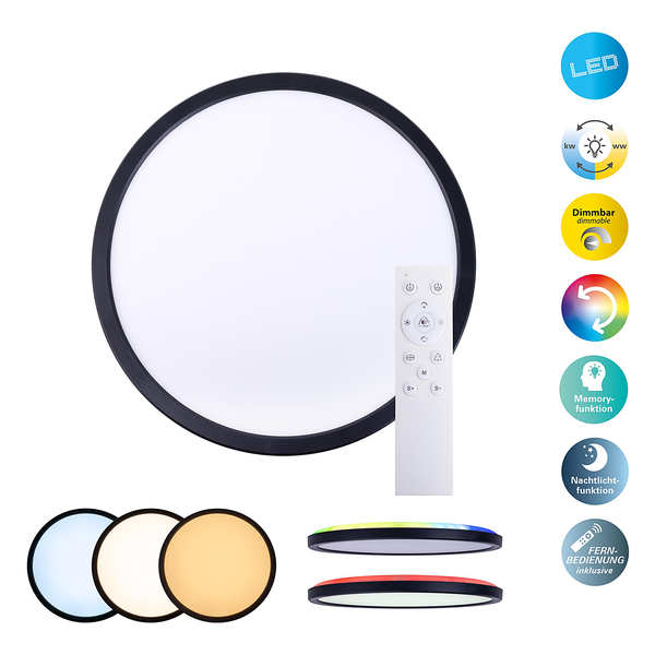 LED-Deckenleuchte Carlo - Kunststoff - Schwarz - 1-flammig - Durchmesser: 54 cm