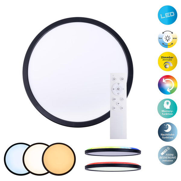 LED-Deckenleuchte Carlo - Kunststoff - Schwarz - 1-flammig - Durchmesser: 29 cm