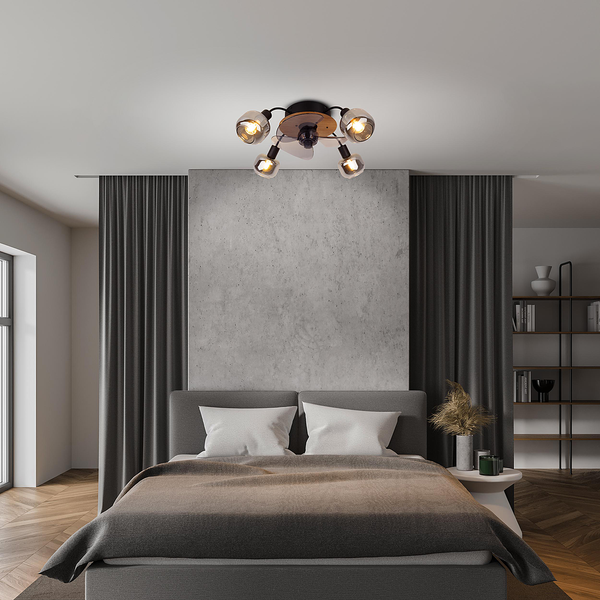 Deckenleuchte Fumoso - Eisen / Rauchglas - Schwarz / Braun - 4-flammig - inkl. Ventilator