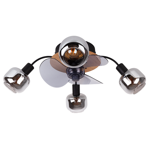 Deckenleuchte Fumoso - Eisen / Rauchglas - Schwarz / Braun - 4-flammig - inkl. Ventilator