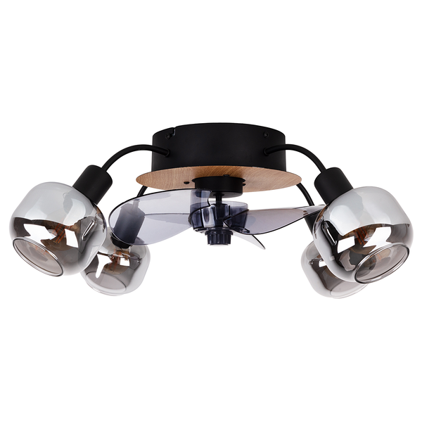 Deckenleuchte Fumoso - Eisen / Rauchglas - Schwarz / Braun - 4-flammig - inkl. Ventilator
