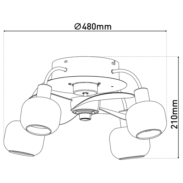 Deckenleuchte Fumoso - Eisen / Rauchglas - Schwarz / Braun - 4-flammig - inkl. Ventilator
