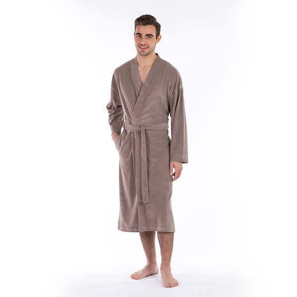 Herrenbademantel Jersey - Baumwolle / Polyester - Größe M - Taupe - Breite: 45 cm