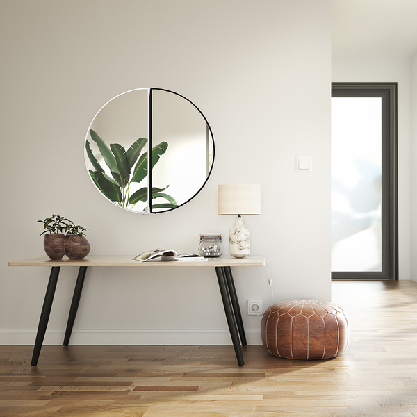 Wandspiegel Bish - Metall / Glas / Kunstleder - Schwarz