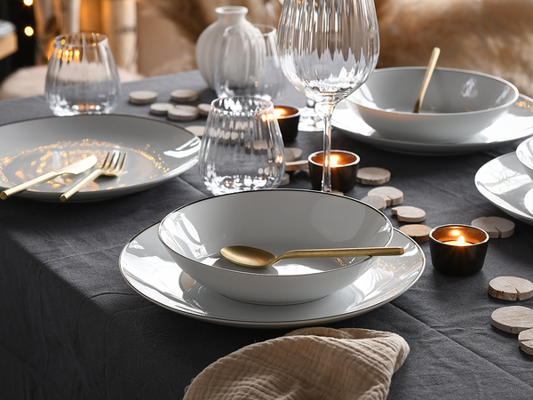 Tafelservice Luna Black Line - Porzellan - Weiß - 12-teilig