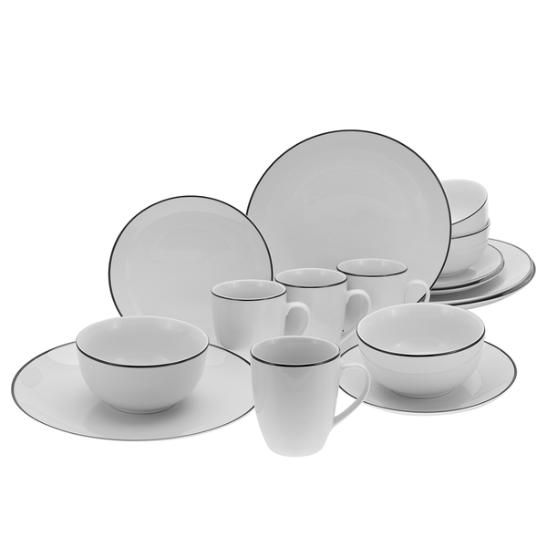 Kombiservice Luna Black Line - Porzellan - Weiß - 16-teilig