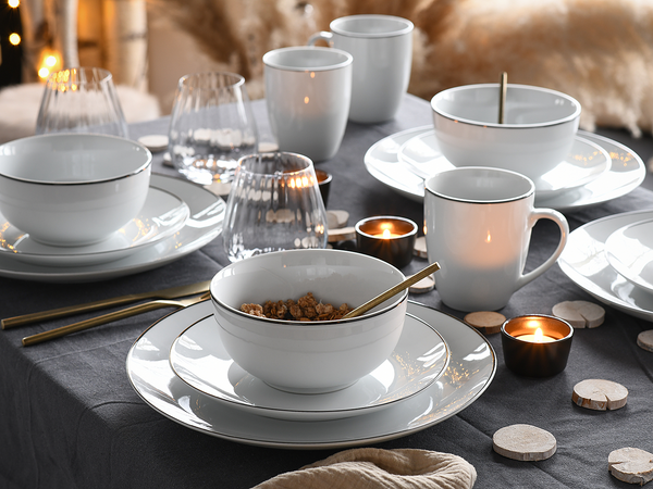 Kombiservice Luna Black Line - Porzellan - Weiß - 16-teilig