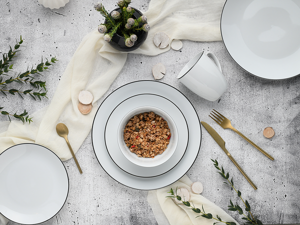 Kombiservice Luna Black Line - Porzellan - Weiß - 16-teilig