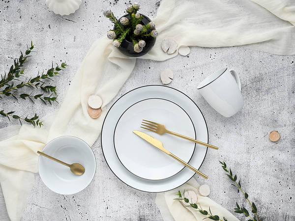 Kombiservice Luna Black Line - Porzellan - Weiß - 16-teilig