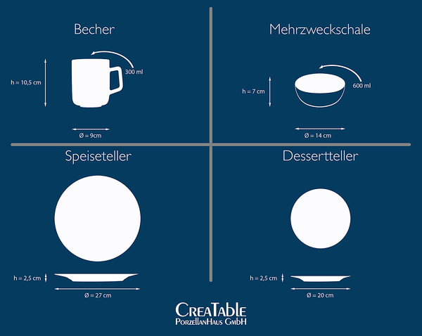 Kombiservice Luna Black Line - Porzellan - Weiß - 16-teilig