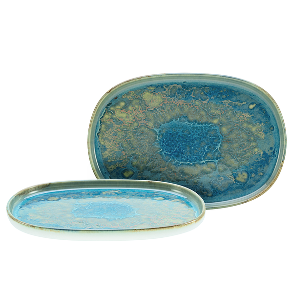Servierplatte Yuki 2er-Set - Steinzeug - Grün / Blau