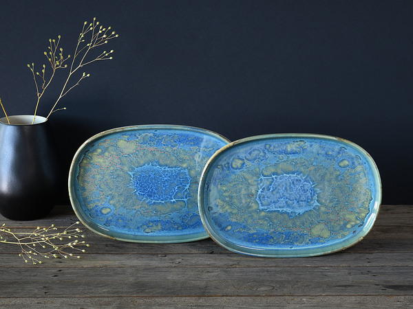 Servierplatte Yuki 2er-Set - Steinzeug - Grün / Blau