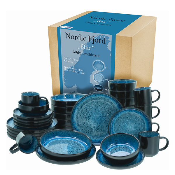 Kombiservice Nordic Fjord - Steinzeug - Blau - 30-teilig
