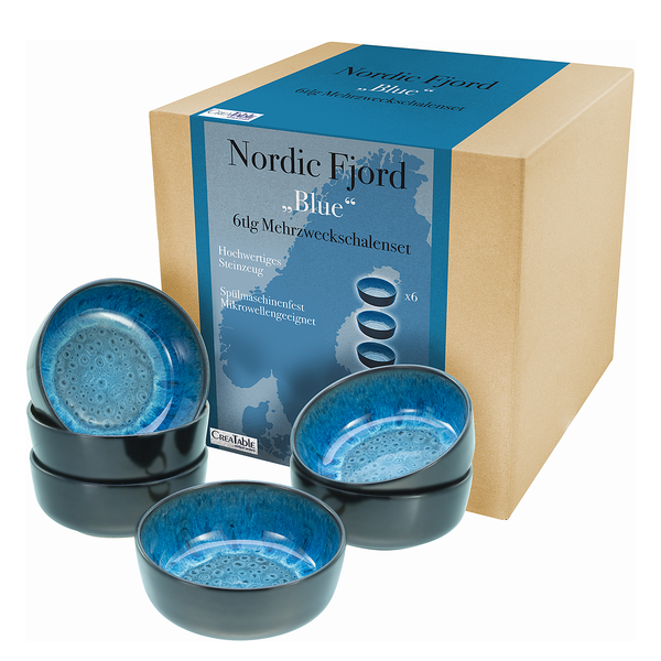 Müslischalen Nordic Fjord 6er-Set - Steinzeug - Blau