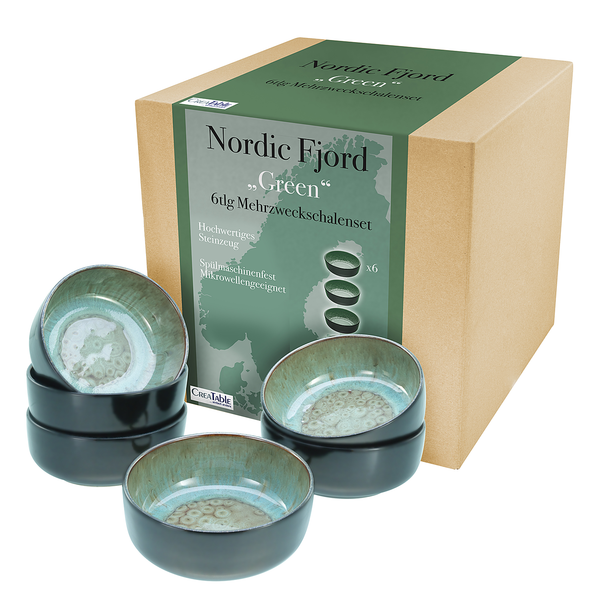 Müslischalen Nordic Fjord 6er-Set - Steinzeug - Grün