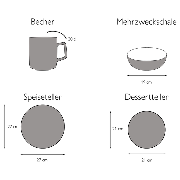 Kombiservice Bali - Steinzeug - Mehrfarbig - 16-teilig