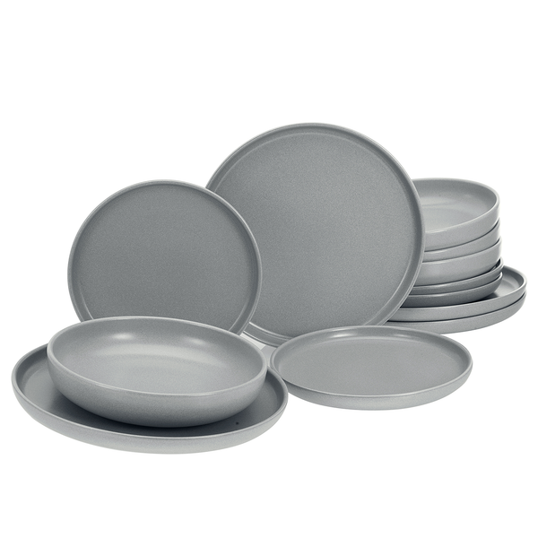 Tafelservice Uno - Steinzeug - 12-teilig - Grau