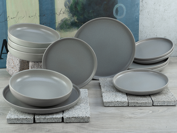 Tafelservice Uno - Steinzeug - 12-teilig - Grau