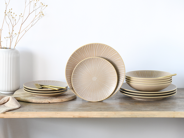 Tafelservice Vesuvio - Steinzeug - 12-teilig - Creme