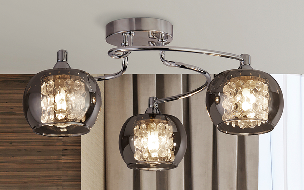 Deckenleuchte Lovell - Stahl / Rauchglas - Silber - 3-flammig