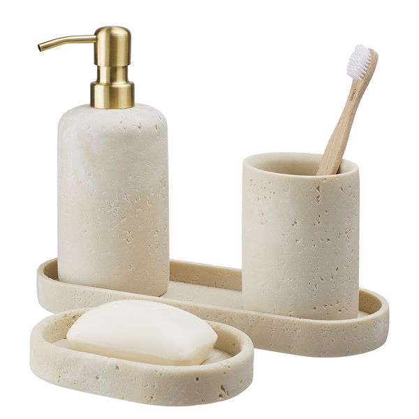 Seifenspender VERDON - Polyresin / Edelstahl - Beige