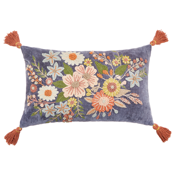 Kissen BOHEMIAN Blumen - Baumwolle / Polyester - Blau