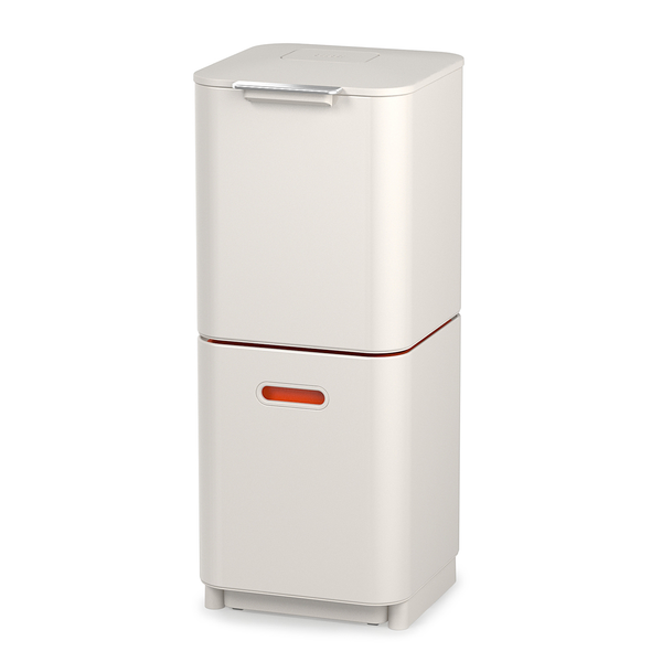 Mülleimer Totem - Kunststoff / Edelstahl - Steingrau - Fassungsvermögen: 40 L