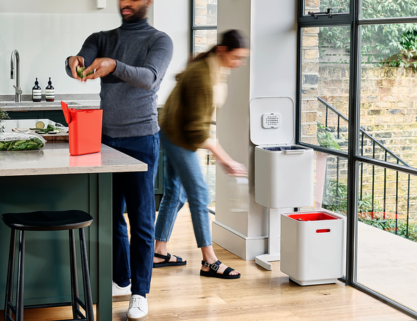 Mülleimer Totem - Kunststoff / Edelstahl - Steingrau - Fassungsvermögen: 40 L