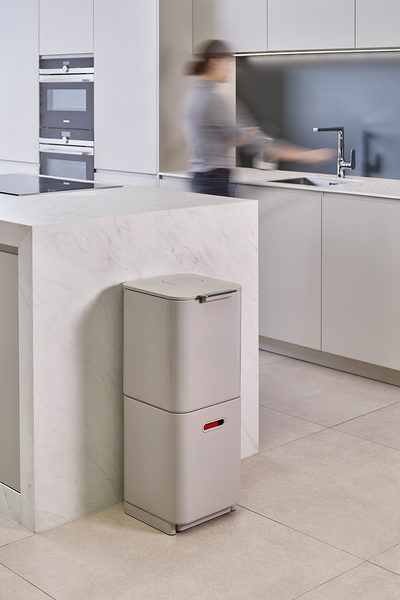 Mülleimer Totem - Kunststoff / Edelstahl - Steingrau - Fassungsvermögen: 40 L