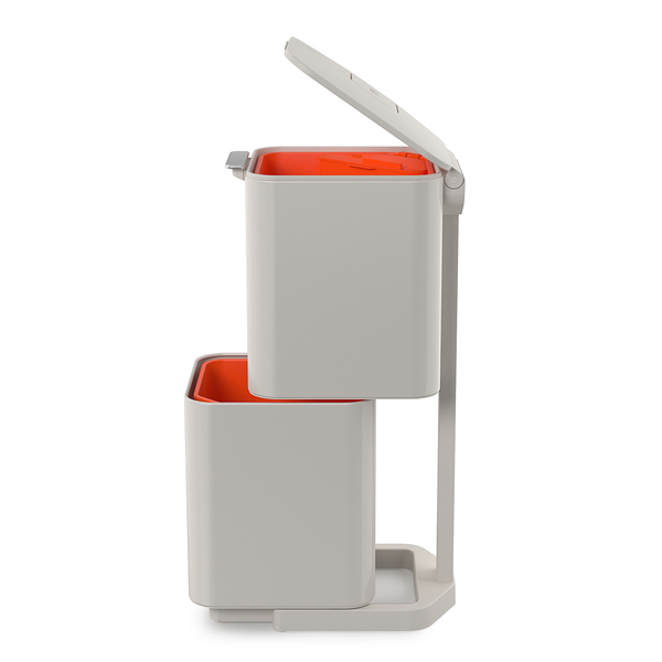 Mülleimer Totem - Kunststoff / Edelstahl - Steingrau - Fassungsvermögen: 40 L