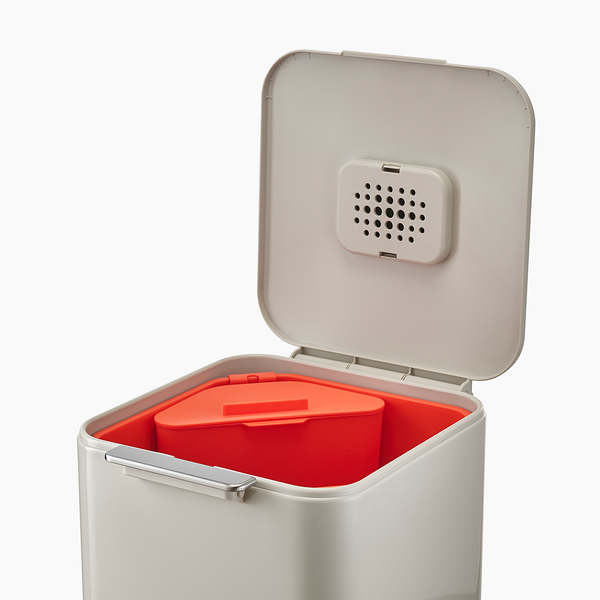 Mülleimer Totem - Kunststoff / Edelstahl - Steingrau - Fassungsvermögen: 40 L