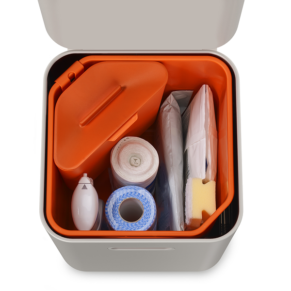 Mülleimer Totem - Kunststoff / Edelstahl - Steingrau - Fassungsvermögen: 40 L