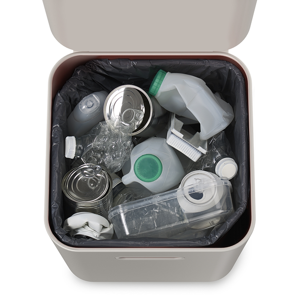 Mülleimer Totem - Kunststoff / Edelstahl - Steingrau - Fassungsvermögen: 40 L