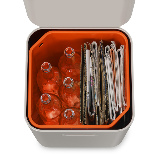 Mülleimer Totem - Kunststoff / Edelstahl - Steingrau - Fassungsvermögen: 40 L