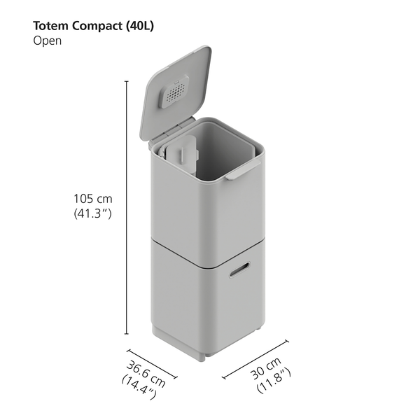 Mülleimer Totem - Kunststoff / Edelstahl - Steingrau - Fassungsvermögen: 40 L