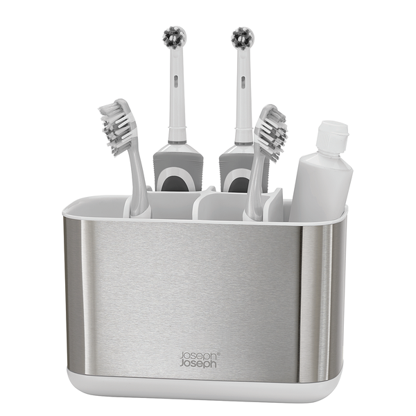 Zahnbürstenhalter Easy Store - Edelstahl - Silber / Weiß