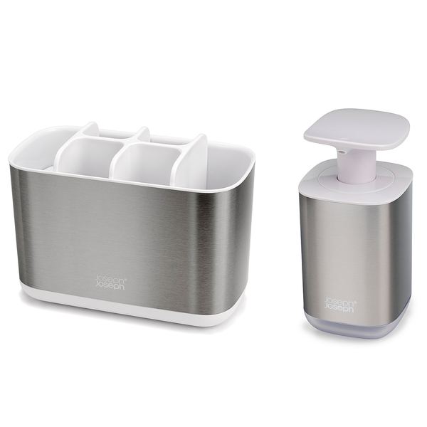 Bad-Accessoire-Set Easy Store 2-teilig - Edelstahl - Silber / Weiß
