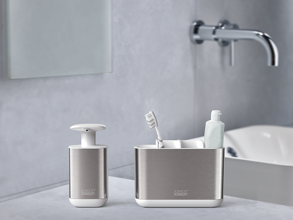 Bad-Accessoire-Set Easy Store 2-teilig - Edelstahl - Silber / Weiß