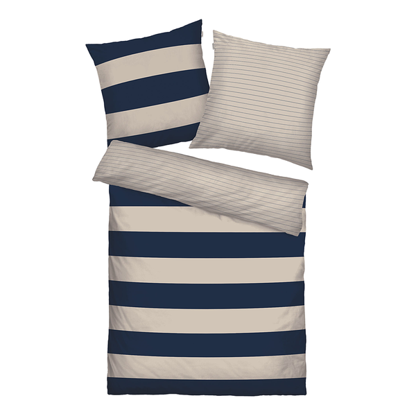 Renforce-Bettwäsche Tom Tailor - Baumwolle - Creme / Marineblau - 155 x 220 cm + Kissen 80 x 80 cm