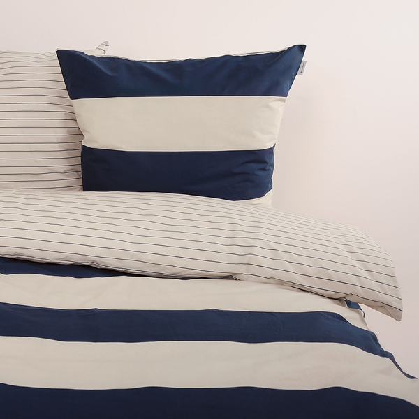 Renforce-Bettwäsche Tom Tailor - Baumwolle - Creme / Marineblau - 155 x 220 cm + Kissen 80 x 80 cm