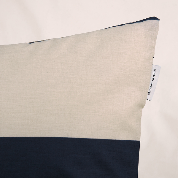 Renforce-Bettwäsche Tom Tailor - Baumwolle - Creme / Marineblau - 155 x 220 cm + Kissen 80 x 80 cm
