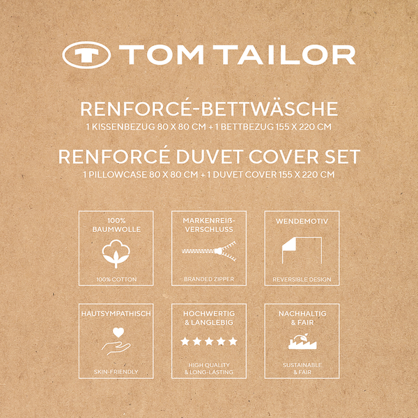 Renforce-Bettwäsche Tom Tailor - Baumwolle - Weiß / Hellblau - 155 x 220 cm + Kissen 80 x 80 cm