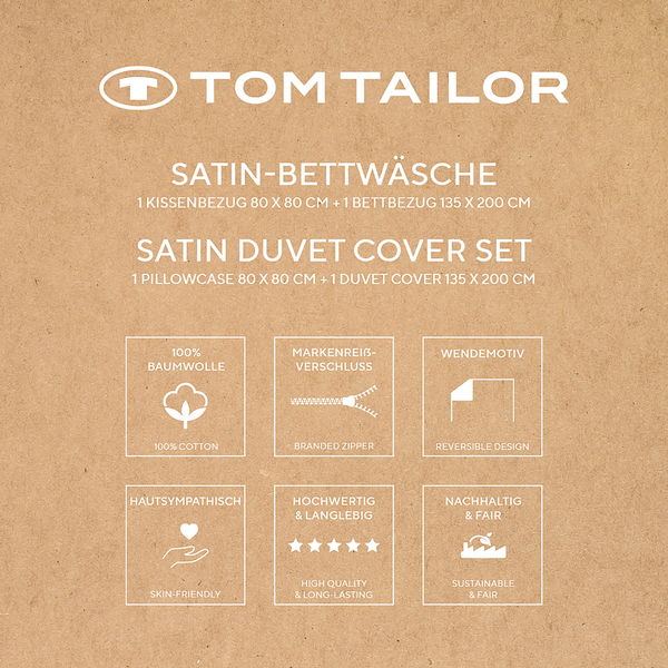 Satin-Bettwäsche Tom Tailor - Baumwolle - Mint - 135 x 200 cm + Kissen 80 x 80 cm