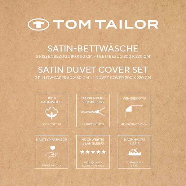 Satin-Bettwäsche Tom Tailor - Baumwolle - Beige - 200 x 220 cm + 2 Kissen 80 x 80 cm