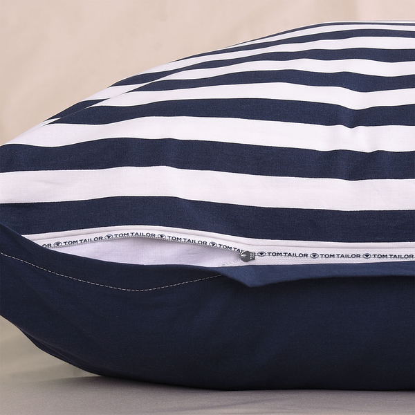 Perkal-Bettwäsche Tom Tailor - Baumwolle - Beige / Dunkelblau - 155 x 220 cm + Kissen 80 x 80 cm