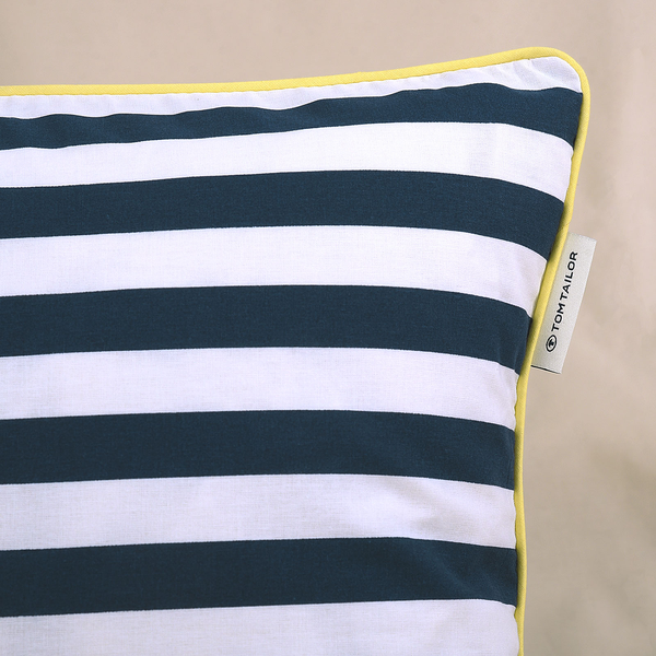 Perkal-Bettwäsche Tom Tailor - Baumwolle - Beige / Dunkelblau - 155 x 220 cm + Kissen 80 x 80 cm