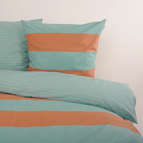 Renforce-Bettwäsche Tom Tailor - Baumwolle - Orange / Blaugrau - 135 x 200 cm + Kissen 80 x 80 cm